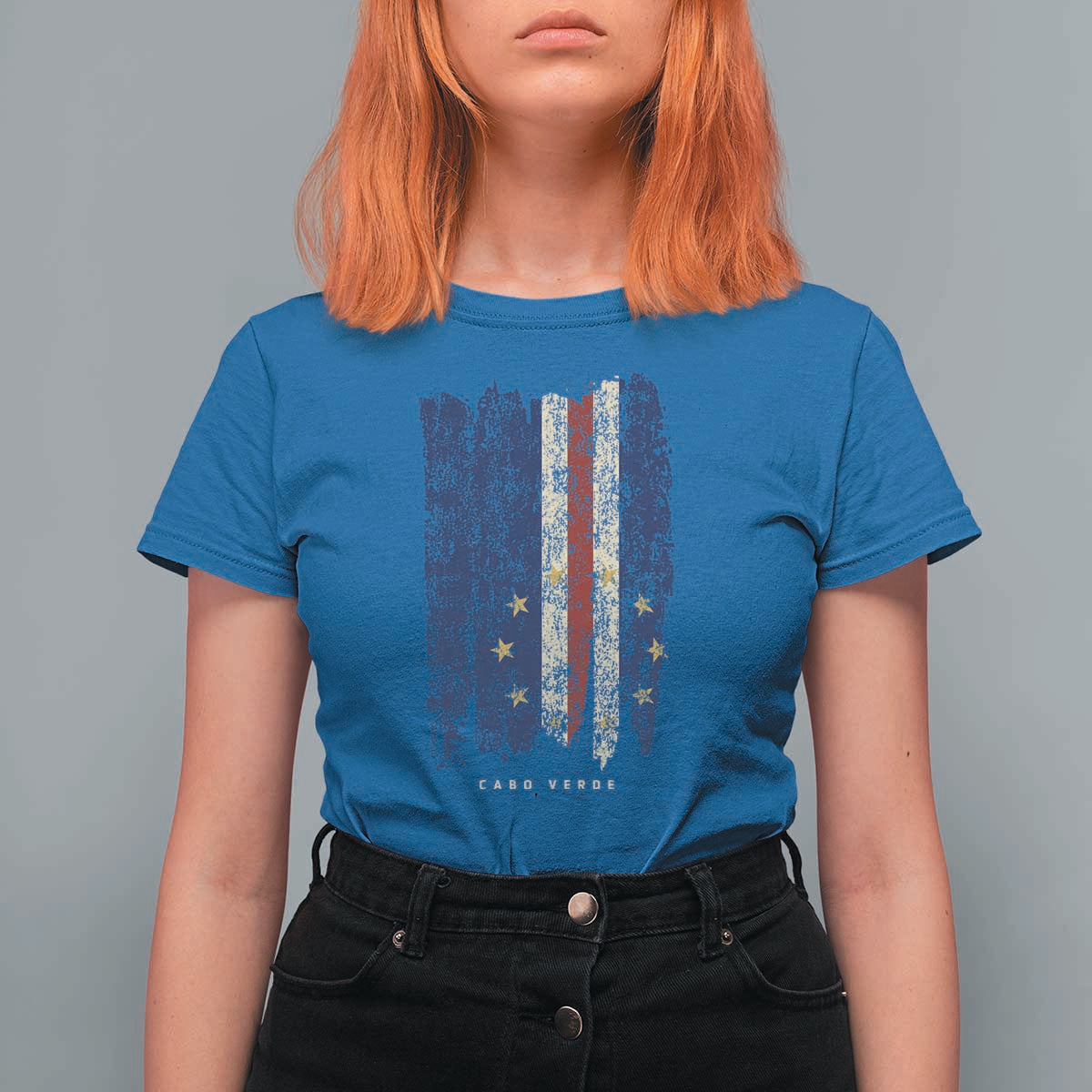 Cape Verde Vertical Brush Stroke Flag Graphic T Shirt For Women Cabo Verde National Pride Artistic Gift