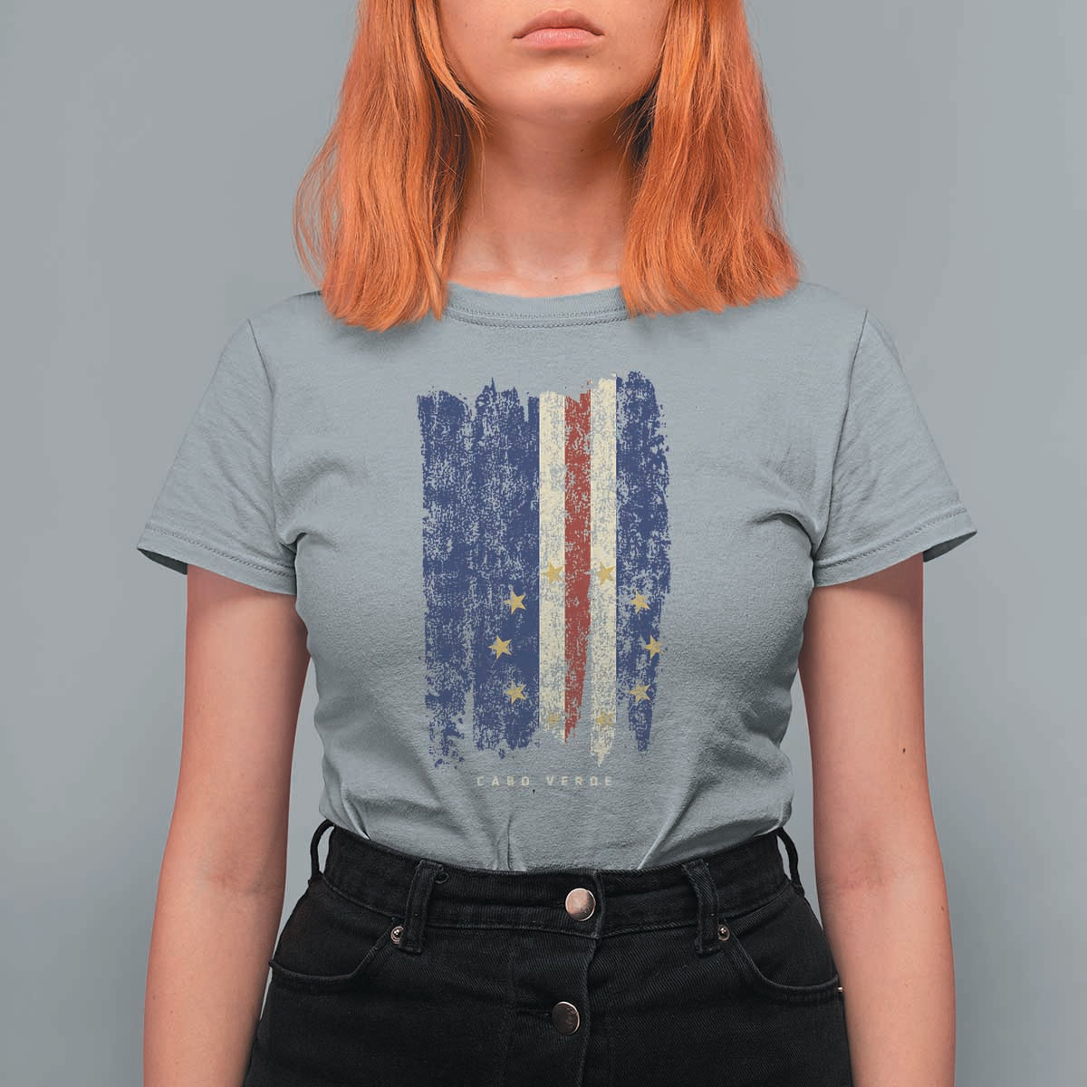 Cape Verde Vertical Brush Stroke Flag Graphic T Shirt For Women Cabo Verde National Pride Artistic Gift