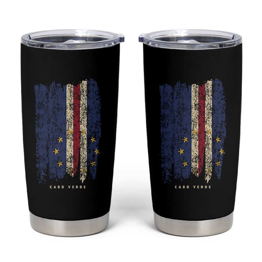 Cape Verde Vertical Brush Stroke Flag Graphic Tumbler Cup Cabo Verde National Pride Artistic Gift
