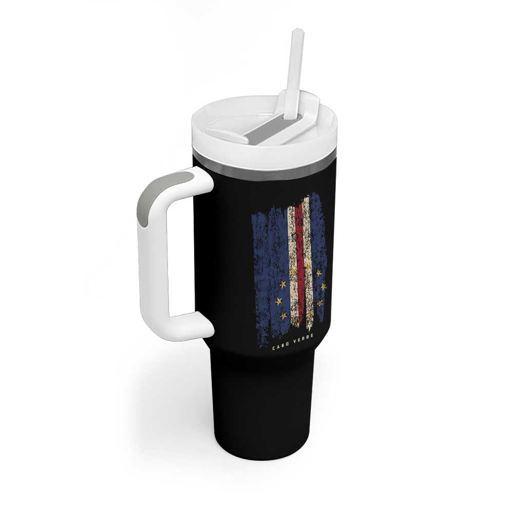 Cape Verde Vertical Brush Stroke Flag Graphic Tumbler With Handle Cabo Verde National Pride Artistic Gift