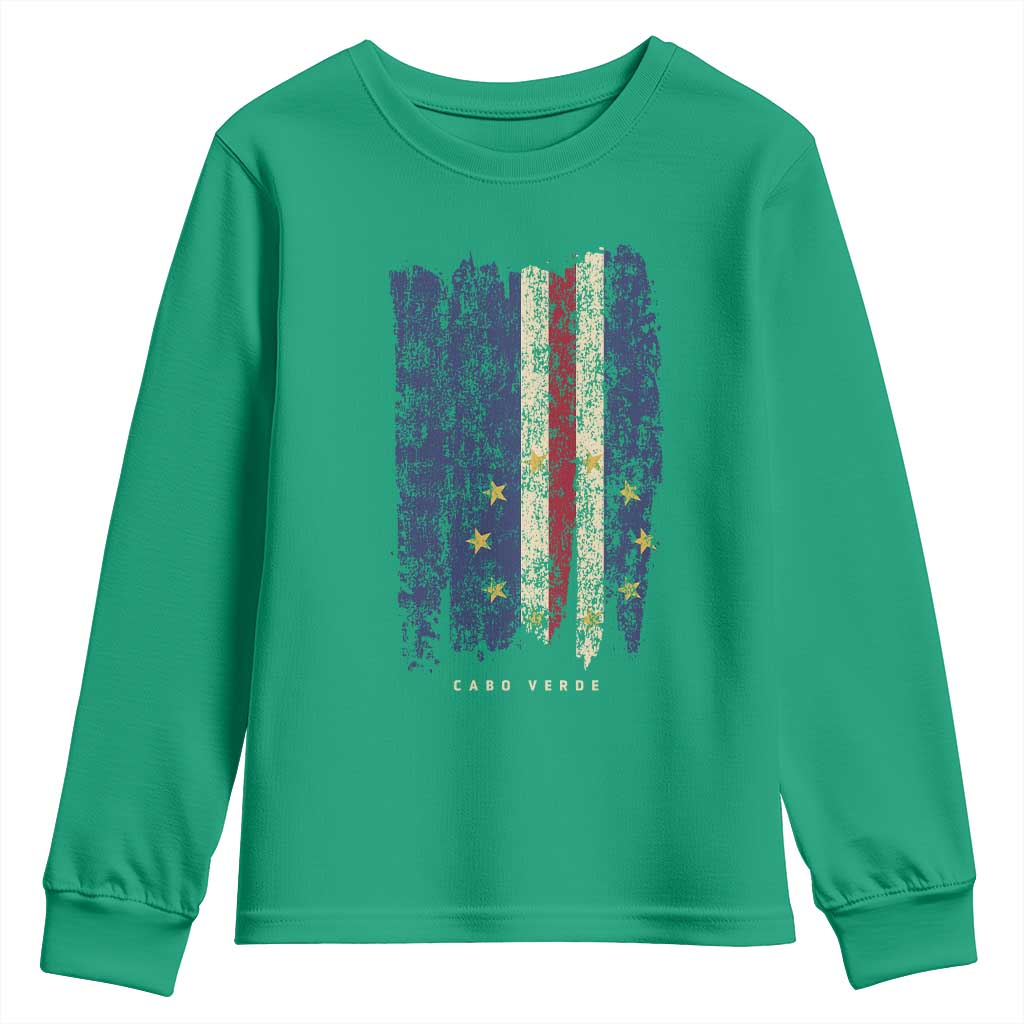 Cape Verde Vertical Brush Stroke Flag Graphic Youth Sweatshirt Cabo Verde National Pride Artistic Gift