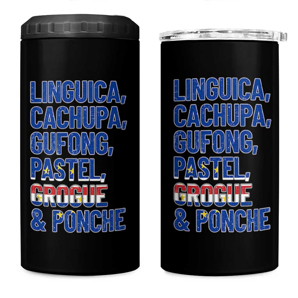 Cape Verde Traditional Food & Drinks List 4 in 1 Can Cooler Tumbler Cabo Verdean Cachupa Grogue Heritage Gift