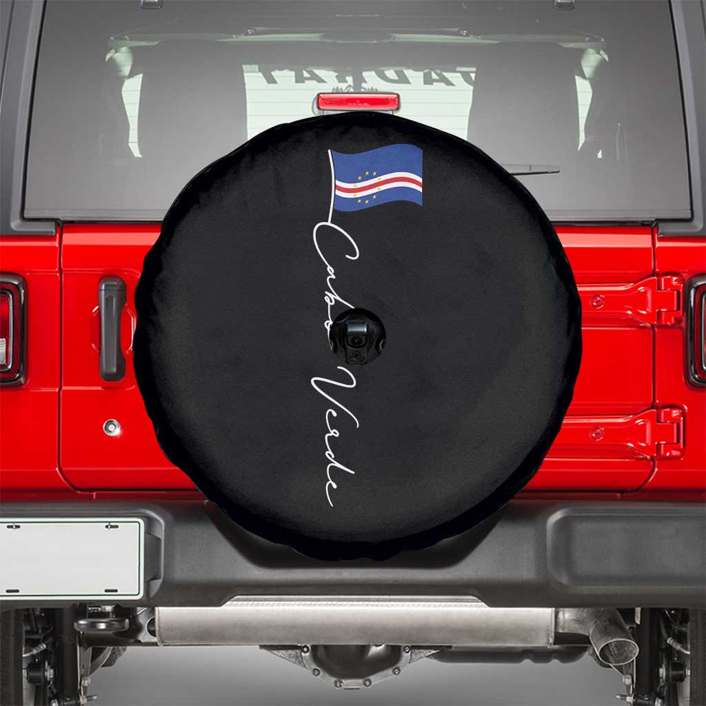 Cabo Verde Elegant Script Flag Graphic Spare Tire Cover Cape Verde Minimalist Cursive National Pride Gift
