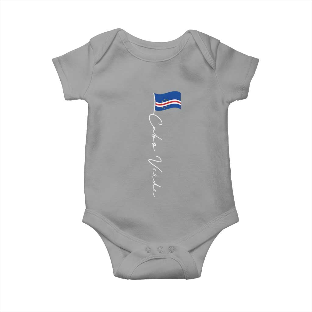 Cabo Verde Elegant Script Flag Graphic Baby Onesie Cape Verde Minimalist Cursive National Pride Gift