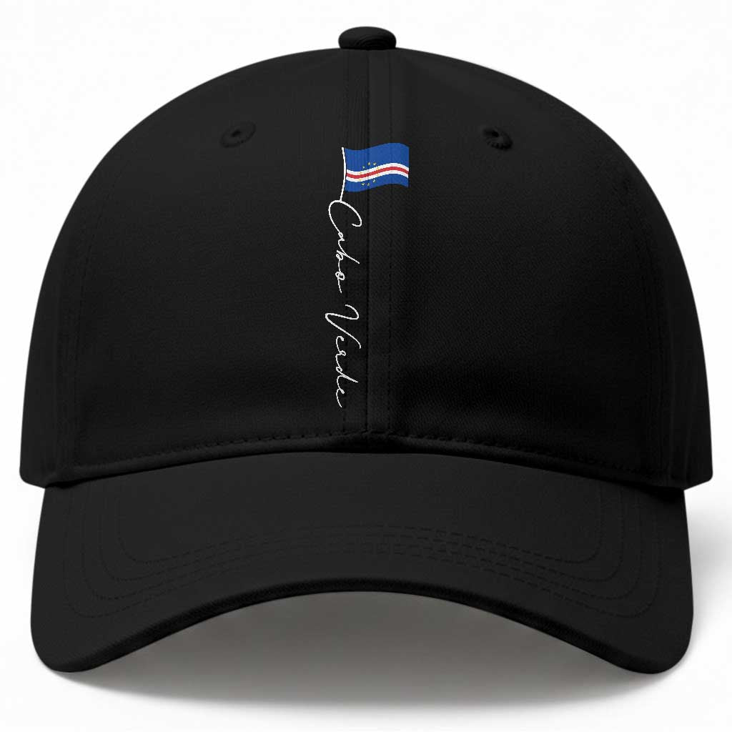 Cabo Verde Elegant Script Flag Graphic Baseball Cap Cape Verde Minimalist Cursive National Pride Gift