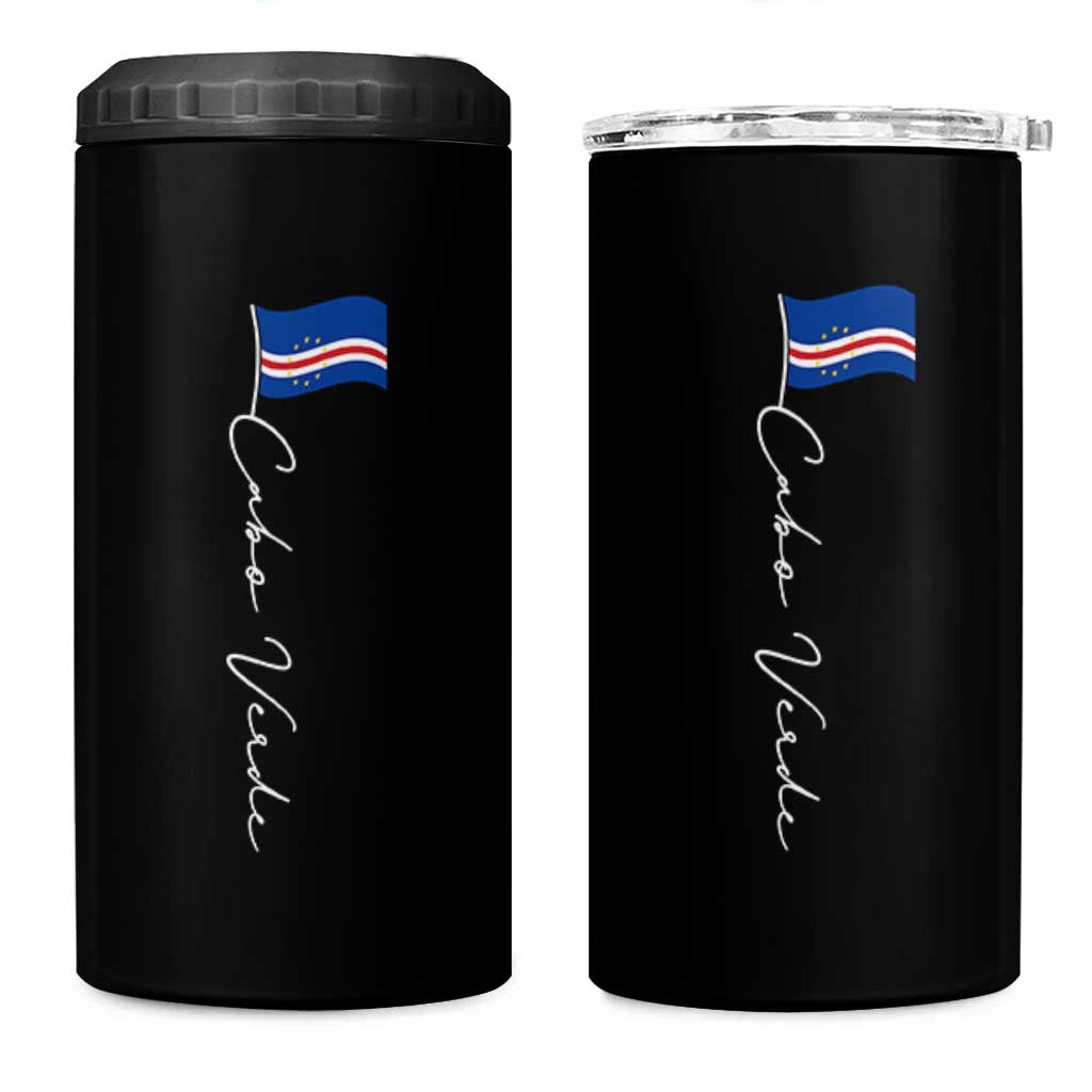 Cabo Verde Elegant Script Flag Graphic 4 in 1 Can Cooler Tumbler Cape Verde Minimalist Cursive National Pride Gift
