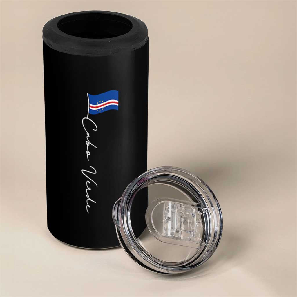 Cabo Verde Elegant Script Flag Graphic 4 in 1 Can Cooler Tumbler Cape Verde Minimalist Cursive National Pride Gift