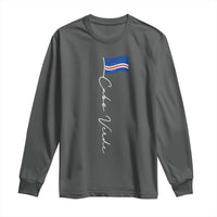 Cabo Verde Elegant Script Flag Graphic Long Sleeve Shirt Cape Verde Minimalist Cursive National Pride Gift