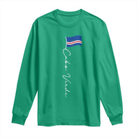Cabo Verde Elegant Script Flag Graphic Long Sleeve Shirt Cape Verde Minimalist Cursive National Pride Gift