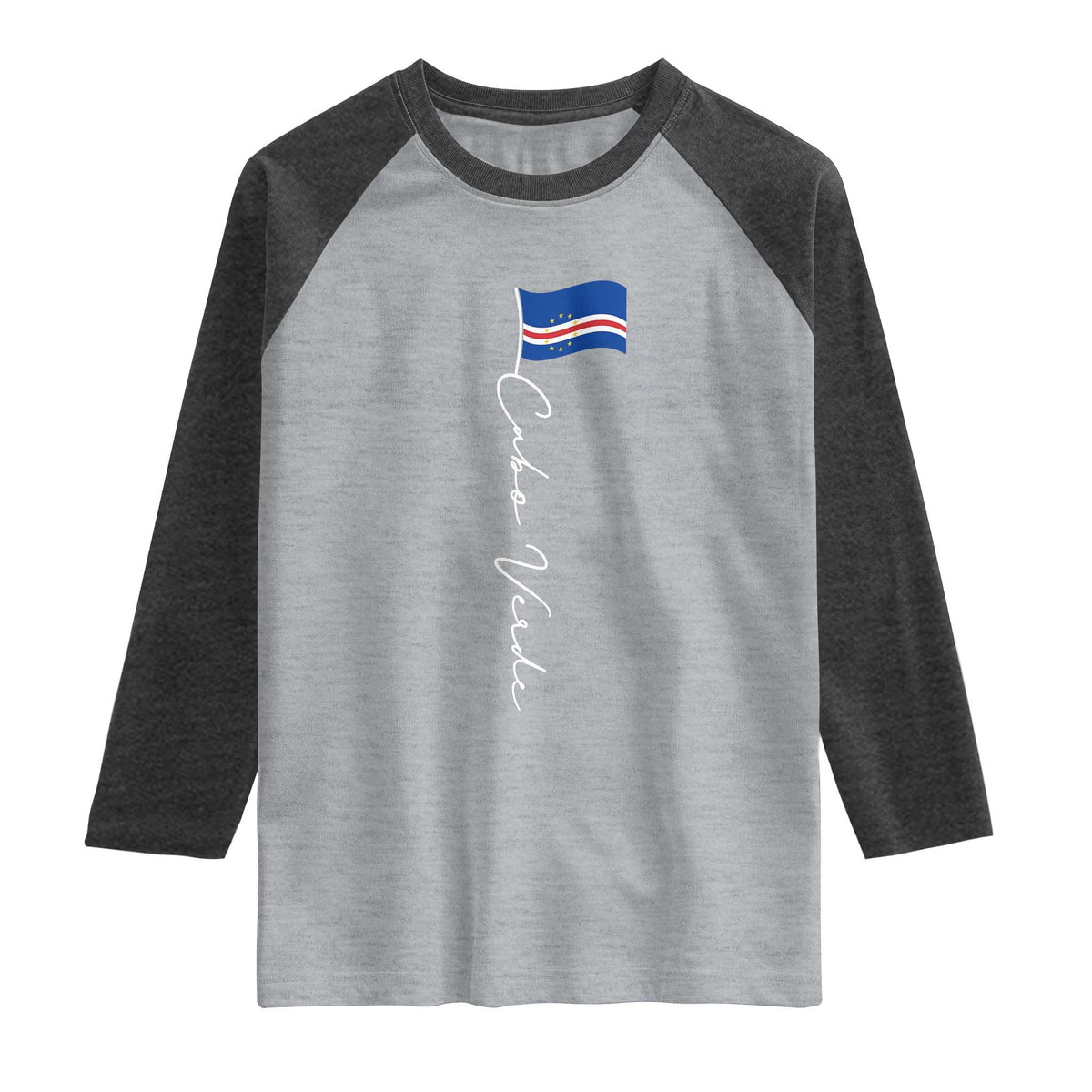 Cabo Verde Elegant Script Flag Graphic Raglan Shirt Cape Verde Minimalist Cursive National Pride Gift