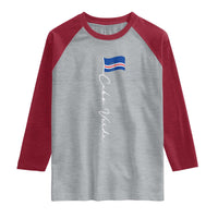 Cabo Verde Elegant Script Flag Graphic Raglan Shirt Cape Verde Minimalist Cursive National Pride Gift