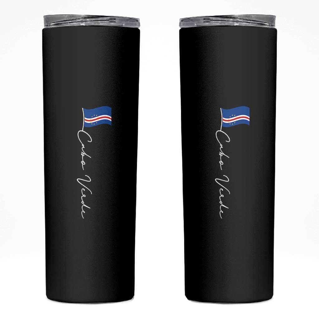 Cabo Verde Elegant Script Flag Graphic Skinny Tumbler Cape Verde Minimalist Cursive National Pride Gift