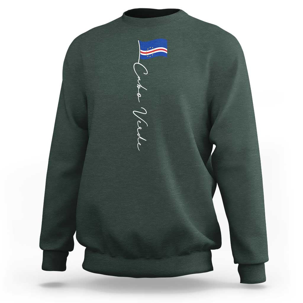 Cabo Verde Elegant Script Flag Graphic Sweatshirt Cape Verde Minimalist Cursive National Pride Gift