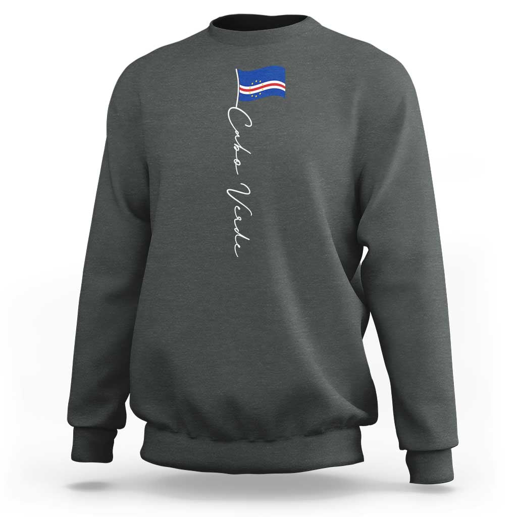 Cabo Verde Elegant Script Flag Graphic Sweatshirt Cape Verde Minimalist Cursive National Pride Gift