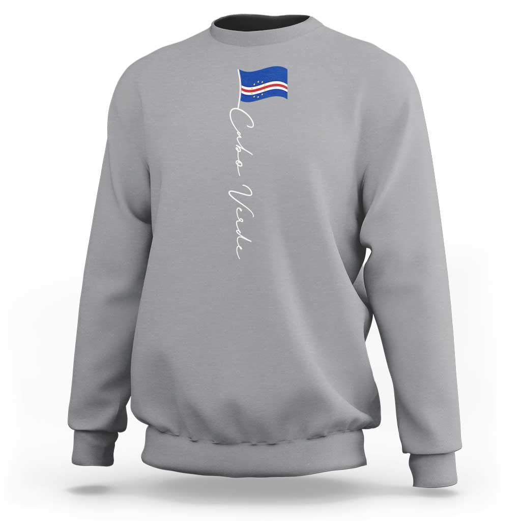 Cabo Verde Elegant Script Flag Graphic Sweatshirt Cape Verde Minimalist Cursive National Pride Gift