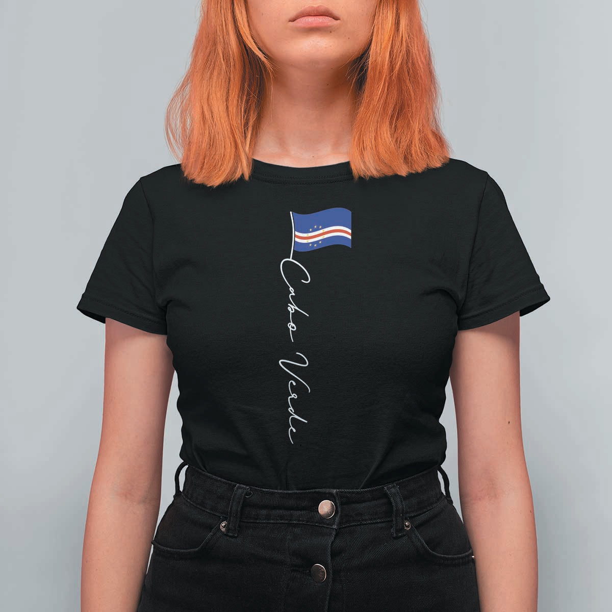 Cabo Verde Elegant Script Flag Graphic T Shirt For Women Cape Verde Minimalist Cursive National Pride Gift