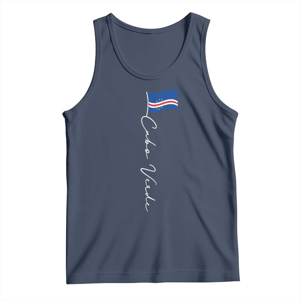 Cabo Verde Elegant Script Flag Graphic Tank Top Cape Verde Minimalist Cursive National Pride Gift