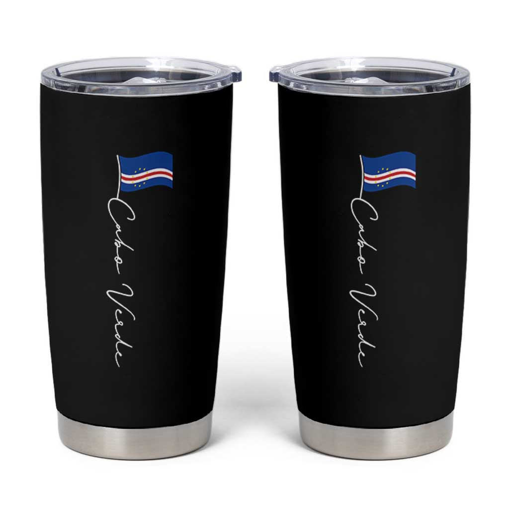 Cabo Verde Elegant Script Flag Graphic Tumbler Cup Cape Verde Minimalist Cursive National Pride Gift