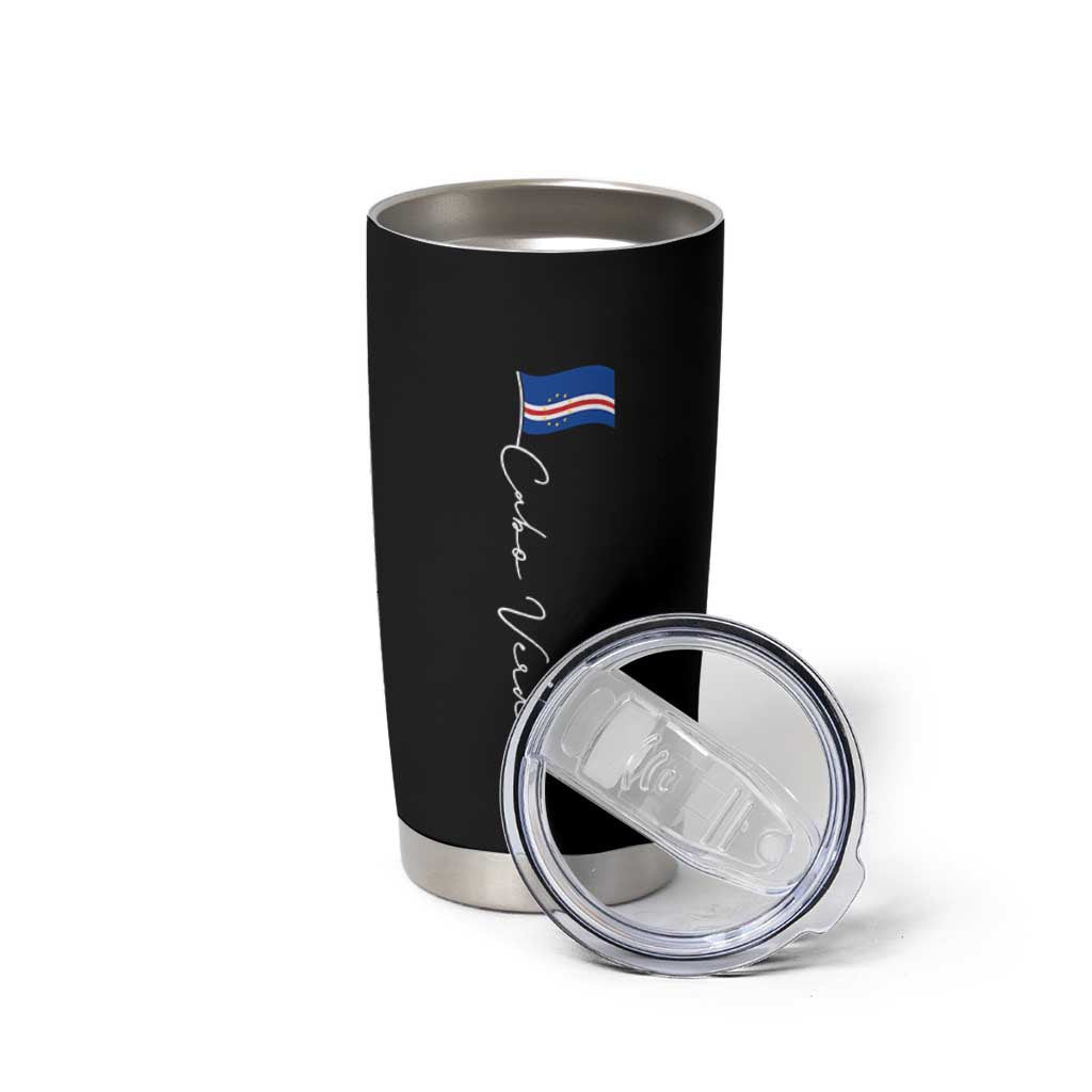 Cabo Verde Elegant Script Flag Graphic Tumbler Cup Cape Verde Minimalist Cursive National Pride Gift