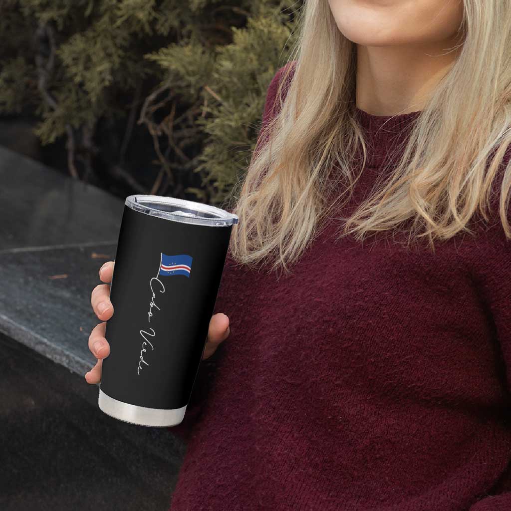 Cabo Verde Elegant Script Flag Graphic Tumbler Cup Cape Verde Minimalist Cursive National Pride Gift