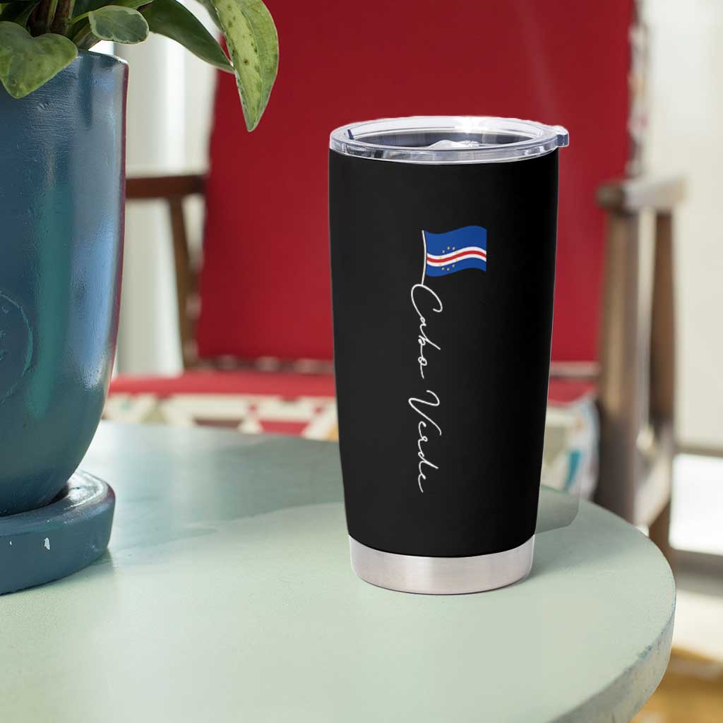 Cabo Verde Elegant Script Flag Graphic Tumbler Cup Cape Verde Minimalist Cursive National Pride Gift