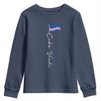 Cabo Verde Elegant Script Flag Graphic Youth Sweatshirt Cape Verde Minimalist Cursive National Pride Gift