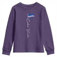 Cabo Verde Elegant Script Flag Graphic Youth Sweatshirt Cape Verde Minimalist Cursive National Pride Gift
