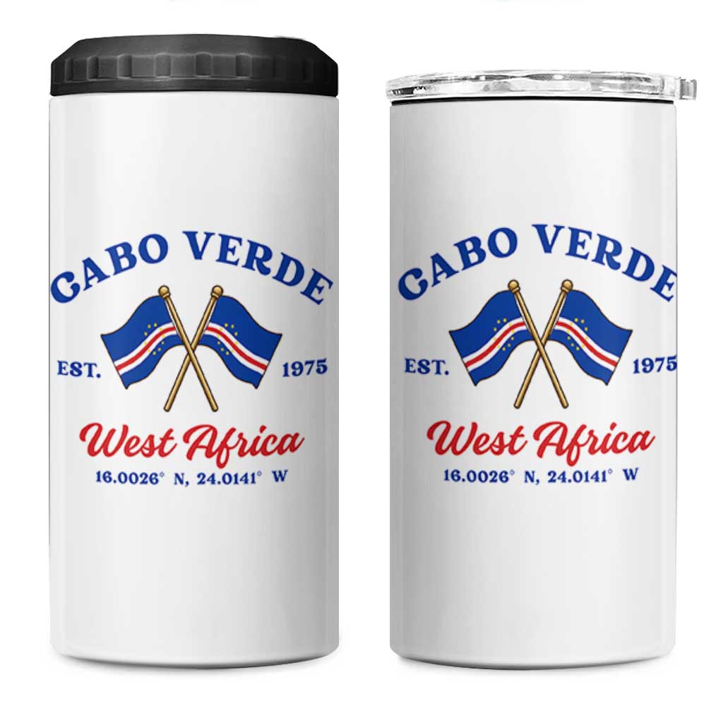 Cabo Verde West Africa Crossed Flags 4 in 1 Can Cooler Tumbler Cape Verde Est 1975 Retro National Pride