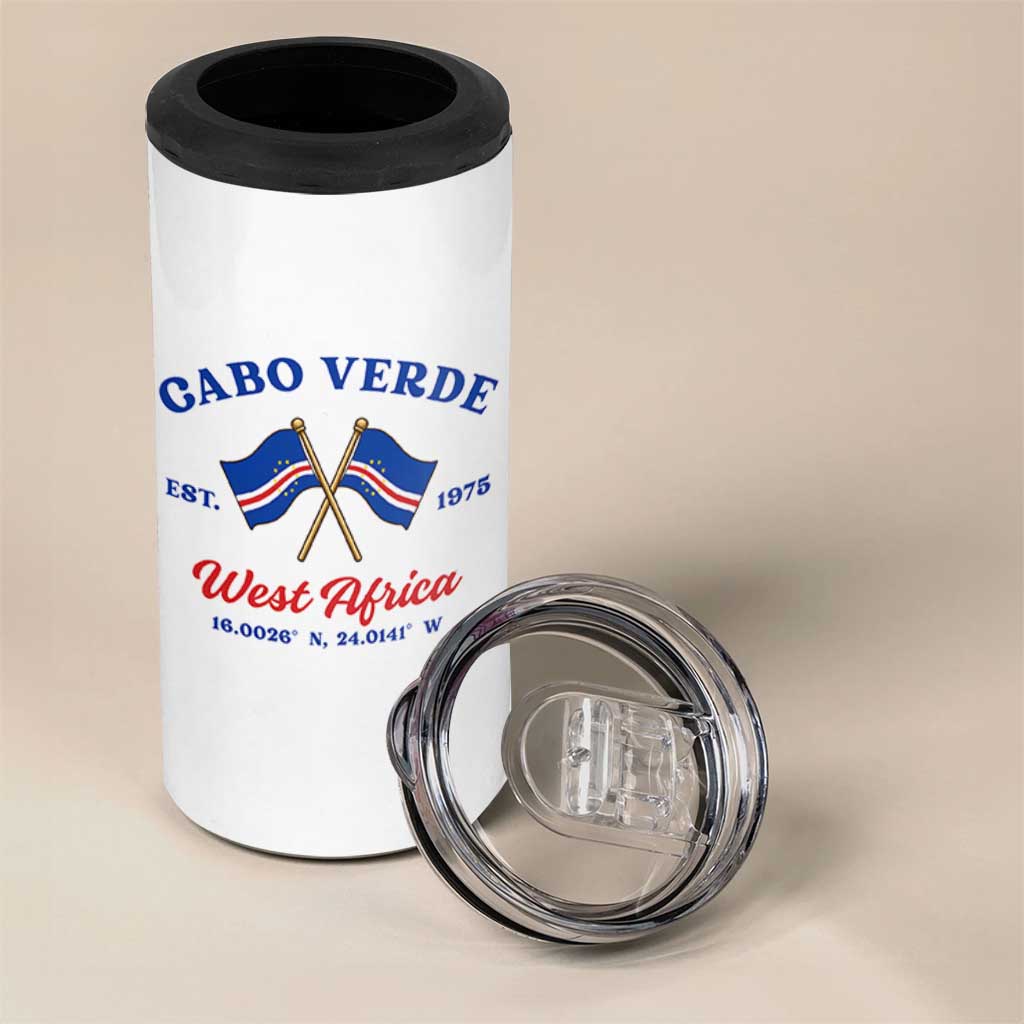 Cabo Verde West Africa Crossed Flags 4 in 1 Can Cooler Tumbler Cape Verde Est 1975 Retro National Pride