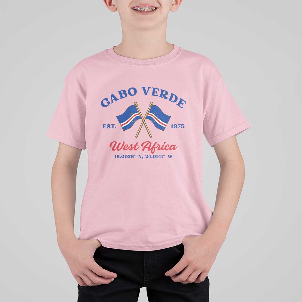 Cabo Verde West Africa Crossed Flags T Shirt For Kid Cape Verde Est 1975 Retro National Pride