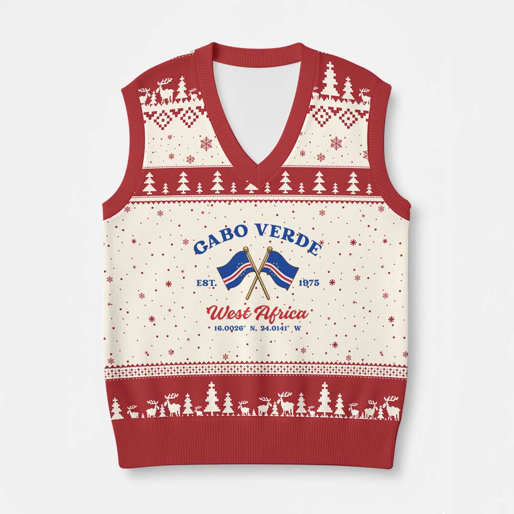 Cabo Verde West Africa Crossed Flags V-Neck Knit Sweater Vest Cape Verde Est 1975 Retro National Pride