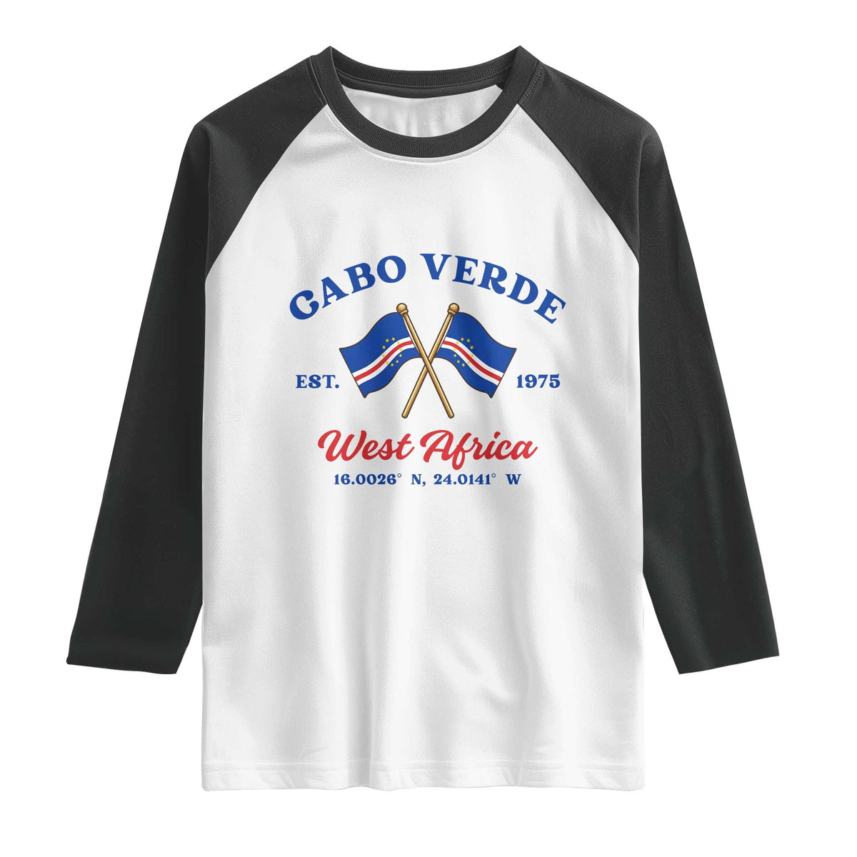 Cabo Verde West Africa Crossed Flags Raglan Shirt Cape Verde Est 1975 Retro National Pride