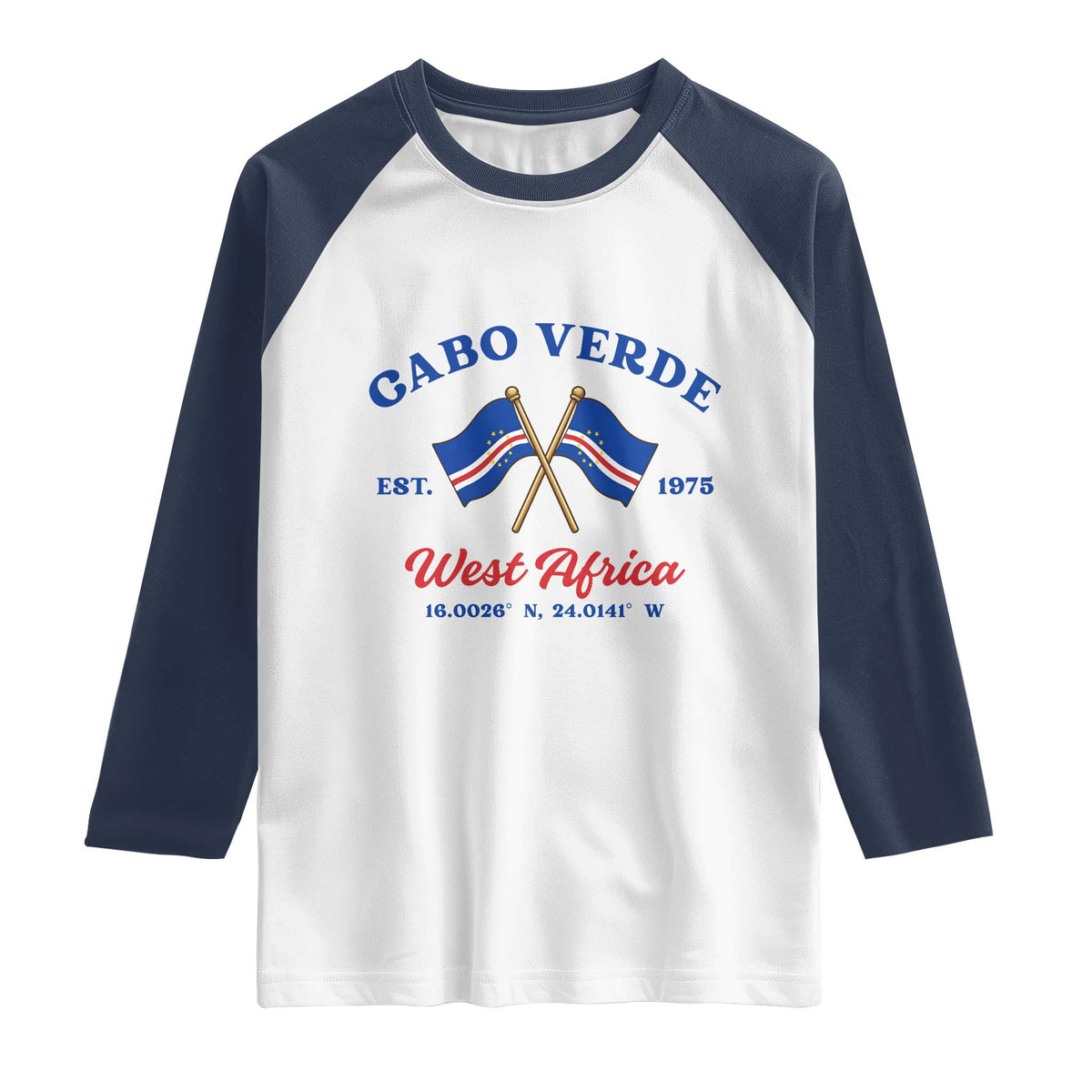 Cabo Verde West Africa Crossed Flags Raglan Shirt Cape Verde Est 1975 Retro National Pride
