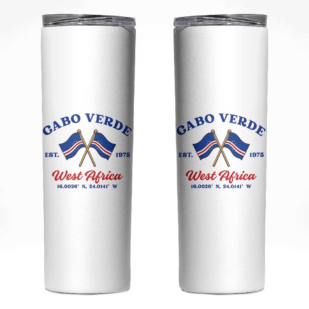 Cabo Verde West Africa Crossed Flags Skinny Tumbler Cape Verde Est 1975 Retro National Pride