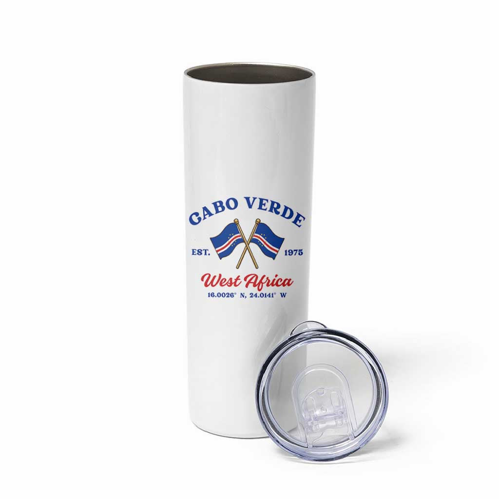 Cabo Verde West Africa Crossed Flags Skinny Tumbler Cape Verde Est 1975 Retro National Pride