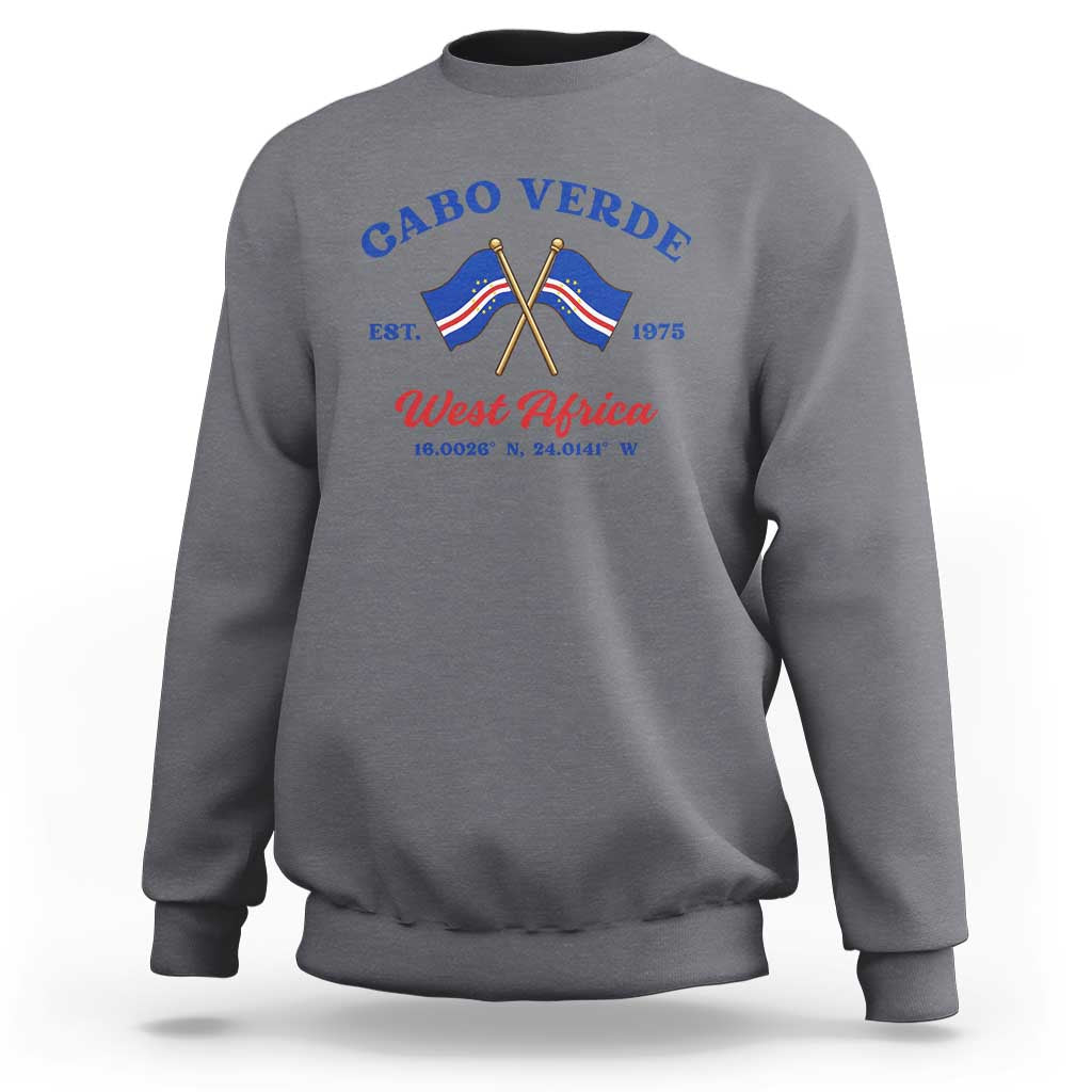 Cabo Verde West Africa Crossed Flags Sweatshirt Cape Verde Est 1975 Retro National Pride