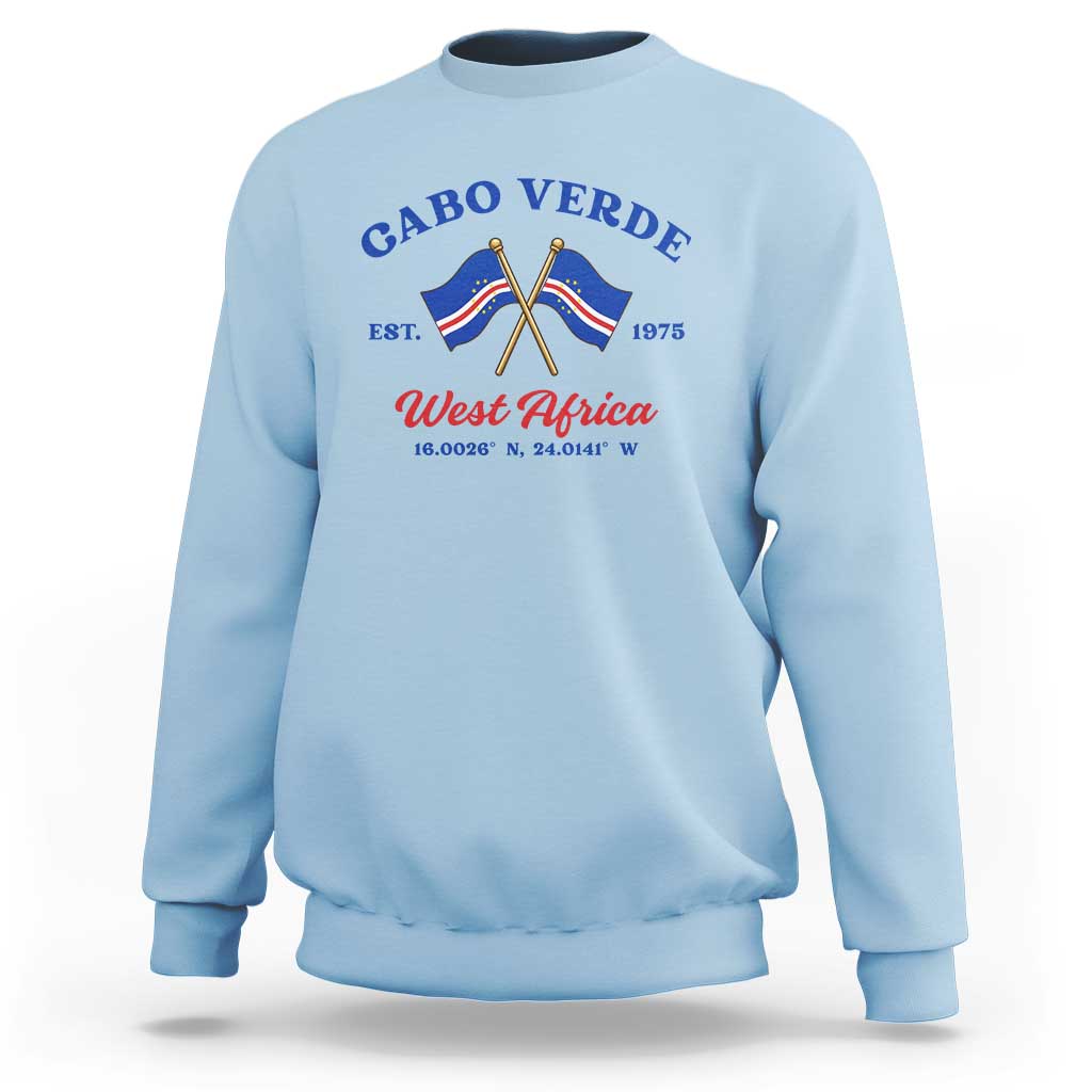 Cabo Verde West Africa Crossed Flags Sweatshirt Cape Verde Est 1975 Retro National Pride
