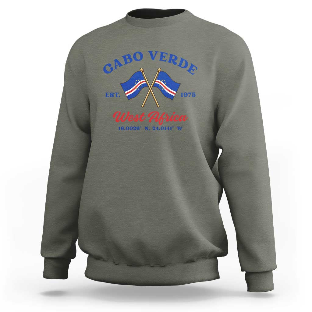 Cabo Verde West Africa Crossed Flags Sweatshirt Cape Verde Est 1975 Retro National Pride