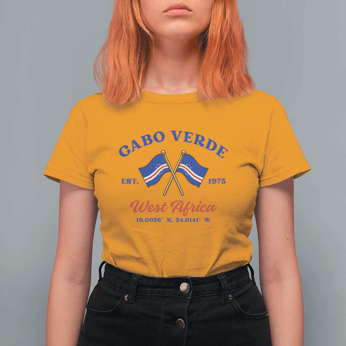 Cabo Verde West Africa Crossed Flags T Shirt For Women Cape Verde Est 1975 Retro National Pride
