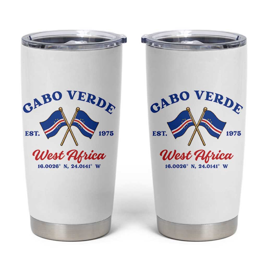 Cabo Verde West Africa Crossed Flags Tumbler Cup Cape Verde Est 1975 Retro National Pride