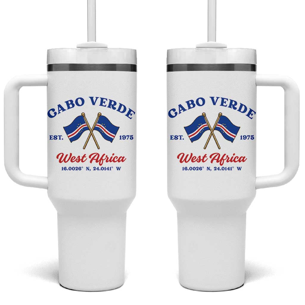 Cabo Verde West Africa Crossed Flags Tumbler With Handle Cape Verde Est 1975 Retro National Pride