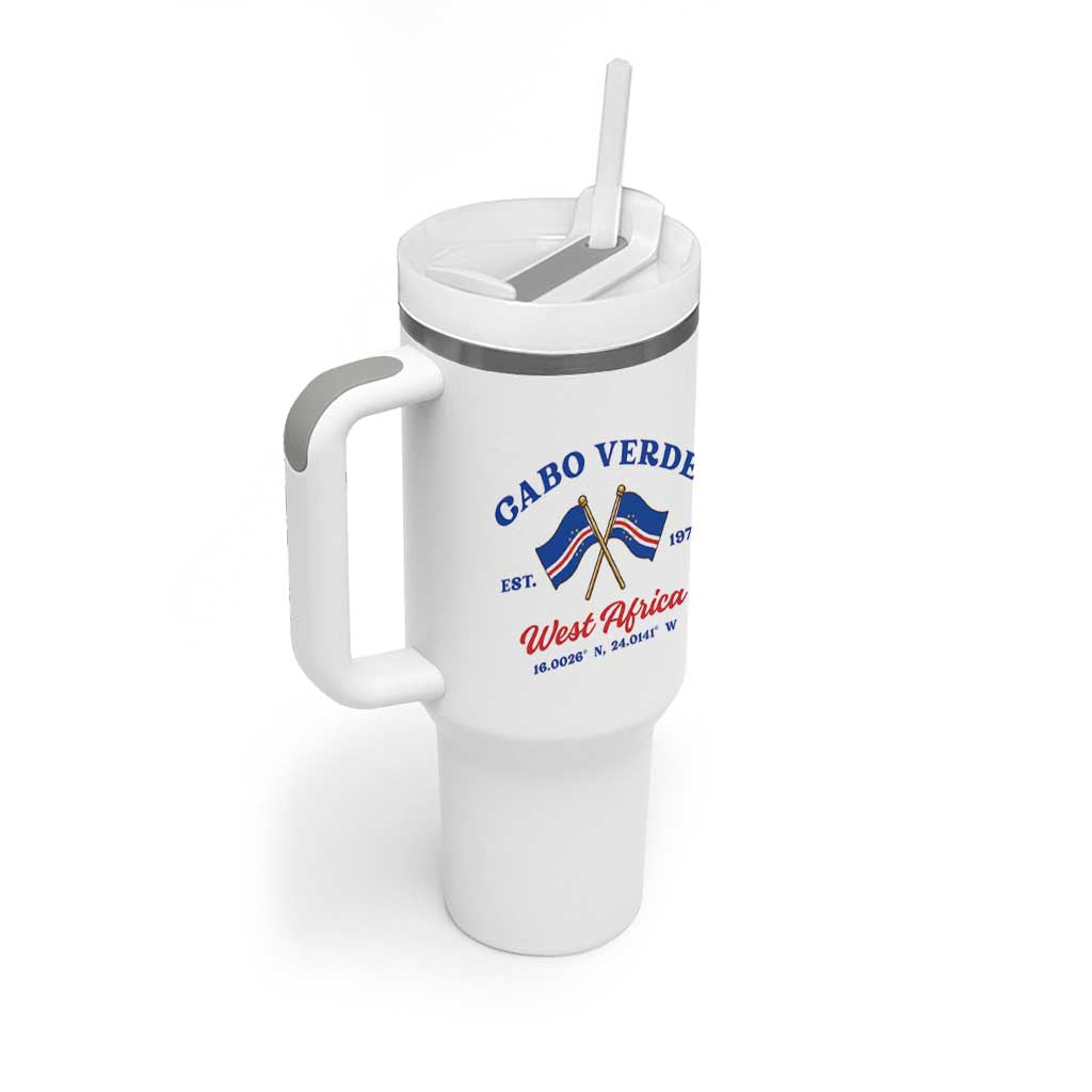 Cabo Verde West Africa Crossed Flags Tumbler With Handle Cape Verde Est 1975 Retro National Pride