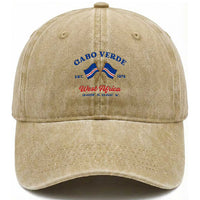 Cabo Verde West Africa Crossed Flags Washed Cotton Baseball Cap Cape Verde Est 1975 Retro National Pride