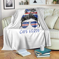 Cape Verde Messy Bun Girl Flag Sunglasses Graphic Throw Blanket Cabo Verde Women National Pride Gift