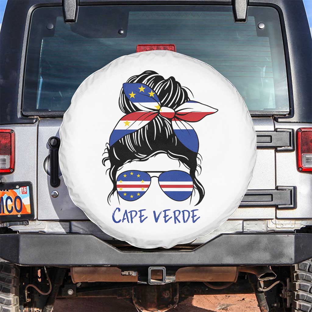 Cape Verde Messy Bun Girl Flag Sunglasses Graphic Spare Tire Cover Cabo Verde Women National Pride Gift