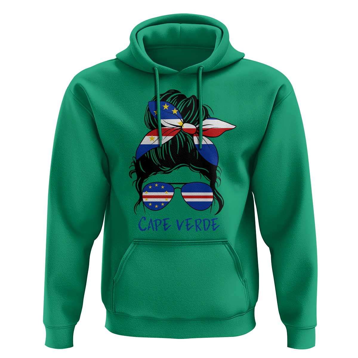 Cape Verde Messy Bun Girl Flag Sunglasses Graphic Hoodie Cabo Verde Women National Pride Gift
