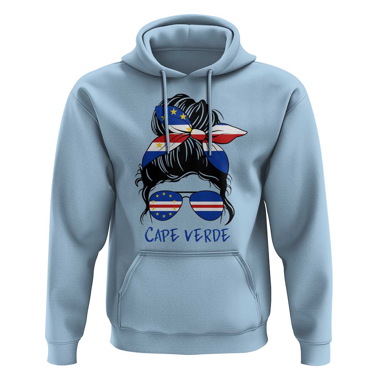 Cape Verde Messy Bun Girl Flag Sunglasses Graphic Hoodie Cabo Verde Women National Pride Gift