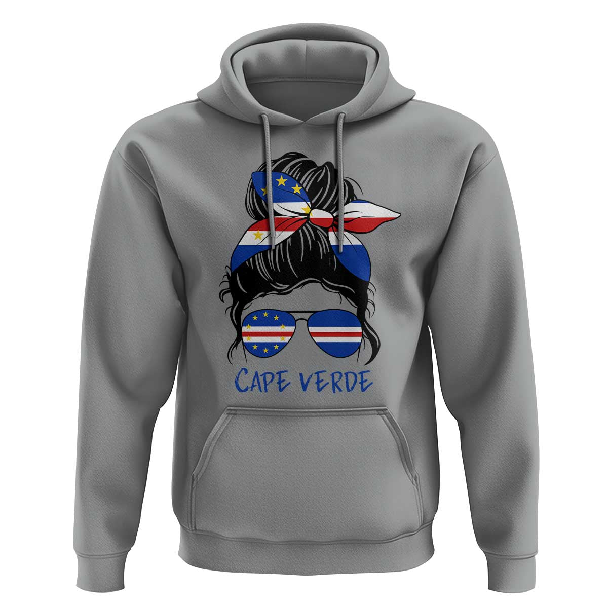 Cape Verde Messy Bun Girl Flag Sunglasses Graphic Hoodie Cabo Verde Women National Pride Gift