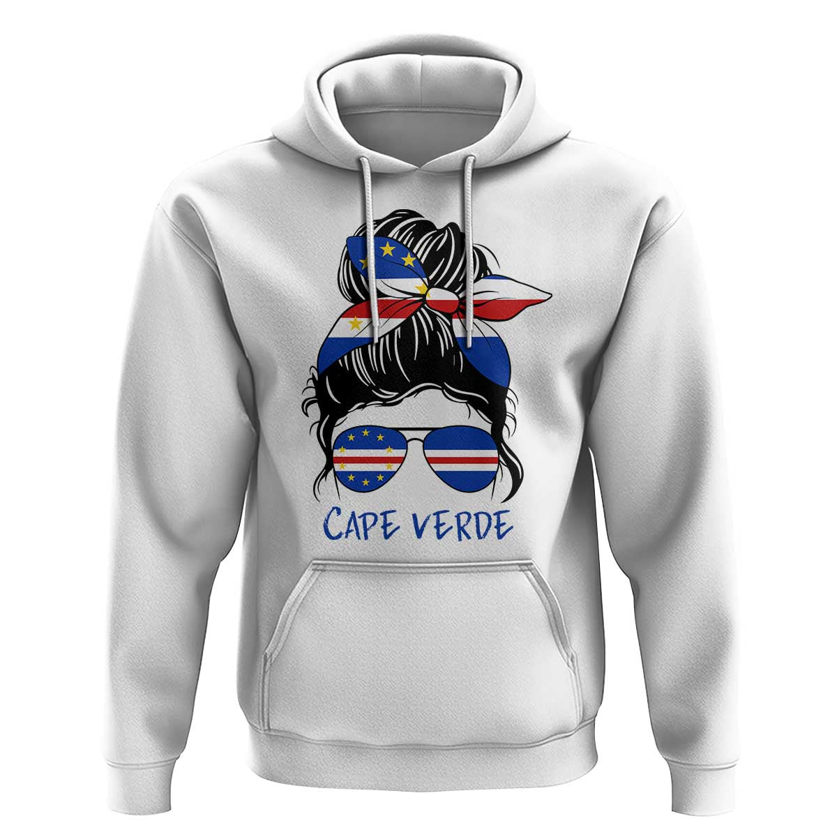Cape Verde Messy Bun Girl Flag Sunglasses Graphic Hoodie Cabo Verde Women National Pride Gift