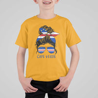 Cape Verde Messy Bun Girl Flag Sunglasses Graphic T Shirt For Kid Cabo Verde Women National Pride Gift